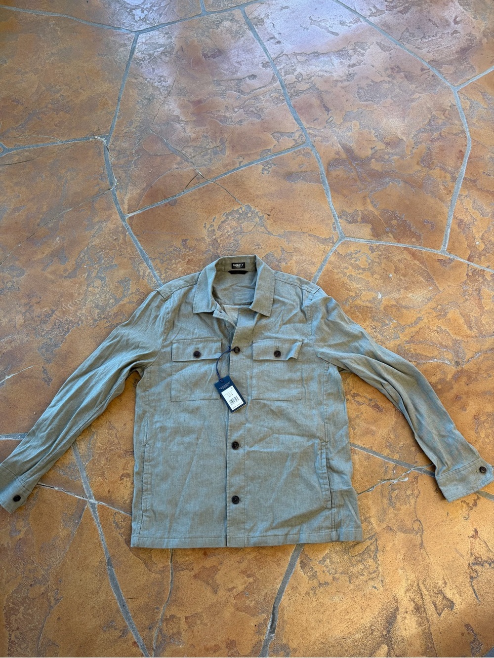 Faherty Reserve Men's Movement Flex Linen Shirt Jacket Olive Green M